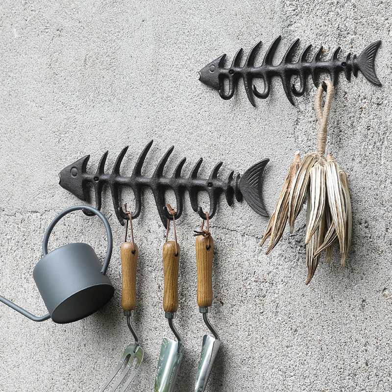 铸铁鱼骨造型挂钩墙钩花园庭院户外装饰个性杂货欧式乡村