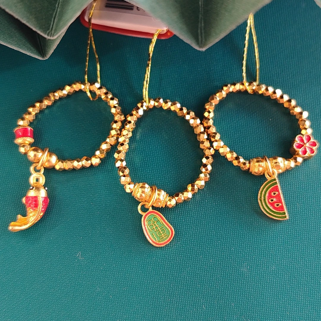 足金999珐琅蹦迪珠弹力绳戒指时尚精美国风戒指