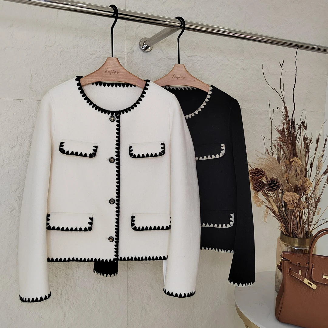 新款短款贝壳袖短款100羊毛大衣65305