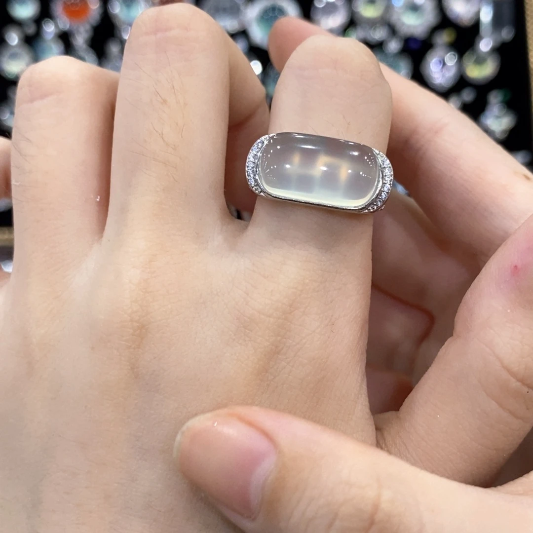 蛇纹石玉银S925镶嵌戒指