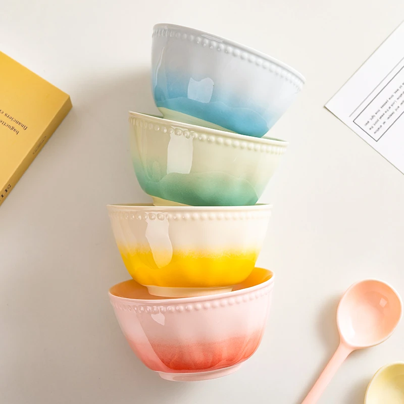 马卡龙简约渐变色陶瓷饭碗餐具釉下彩家用高颜值耐高温甜品点心碗