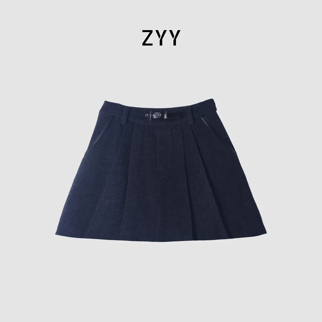 ZYY【青衫温文】2025S/S新款设计感百搭毛呢短裙X25DDQ05244