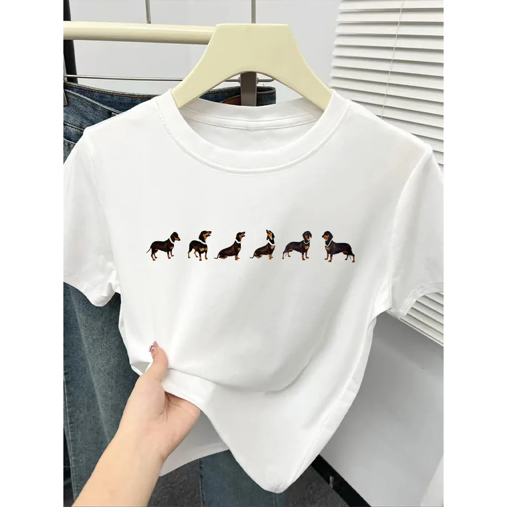 百搭腊肠狗印花趣味短袖韩版夏季圆领短款紧身t恤修身显瘦上衣