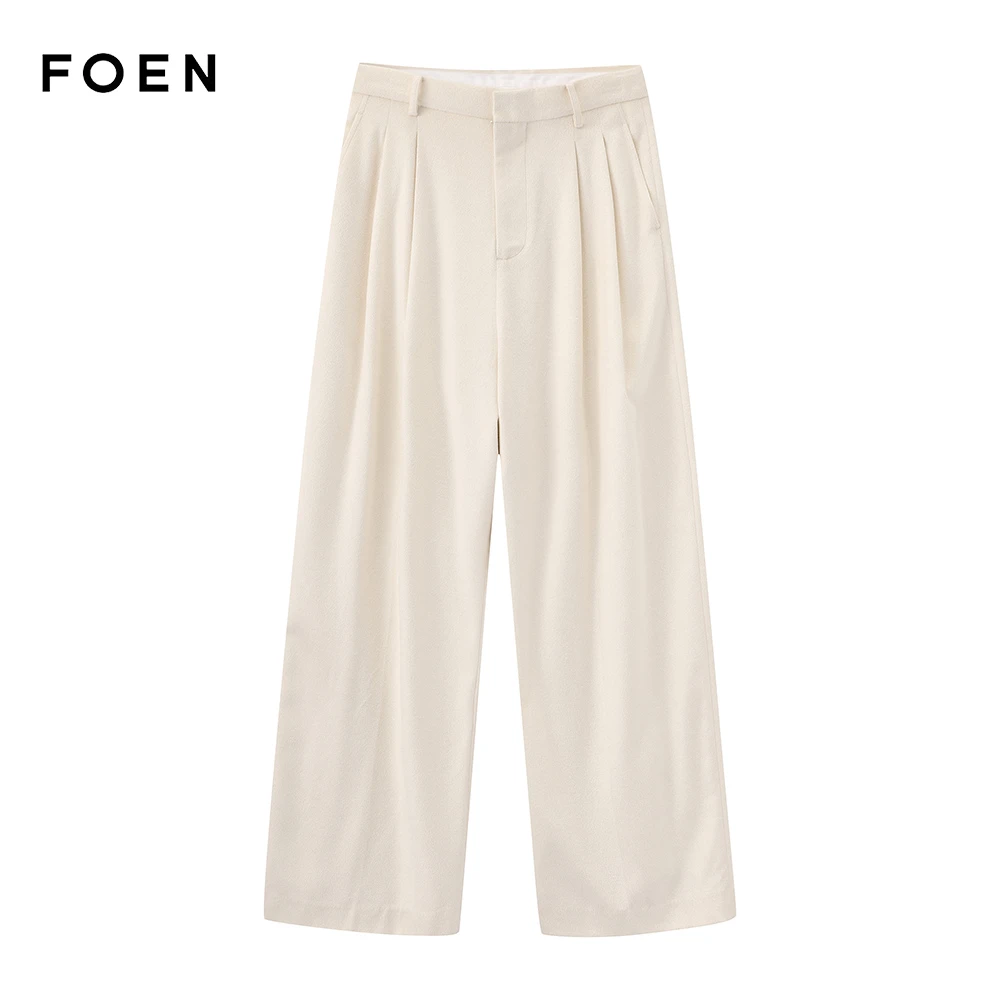 FOEN-高腰直筒裤秋冬休闲裤垂顺感裤子休闲长裤时尚舒适