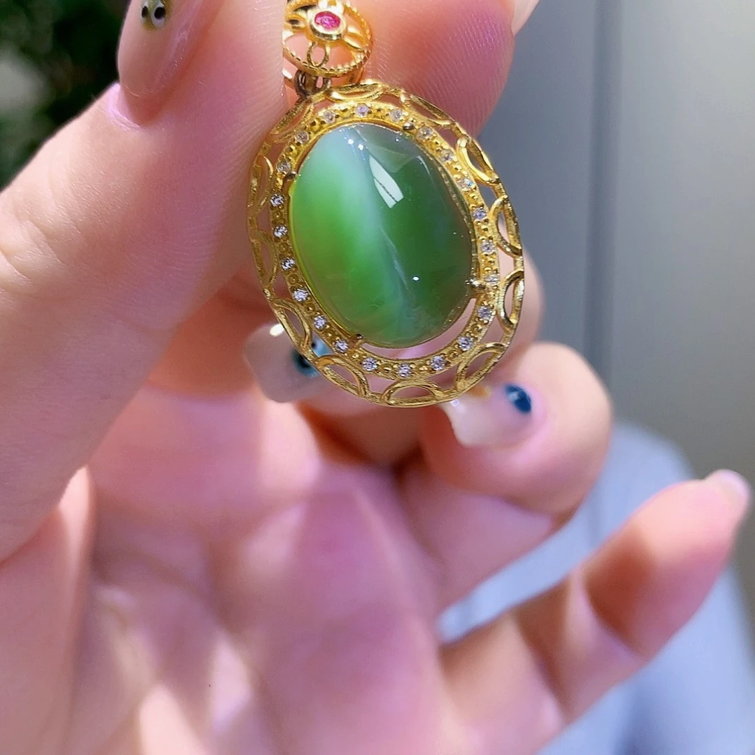 和田玉（碧玉）银S925镀金镶嵌颈饰