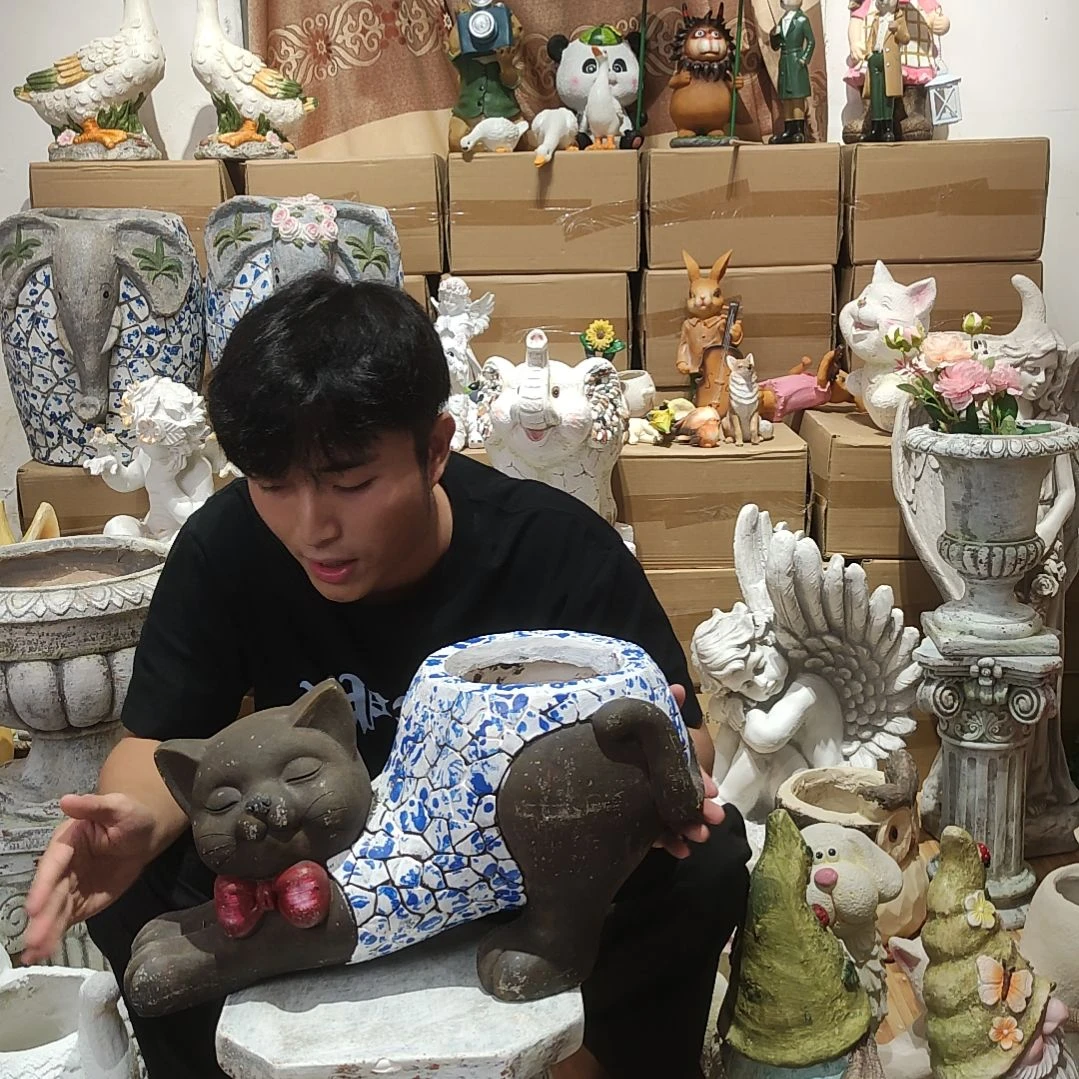 合成树脂青花猫咪花盆