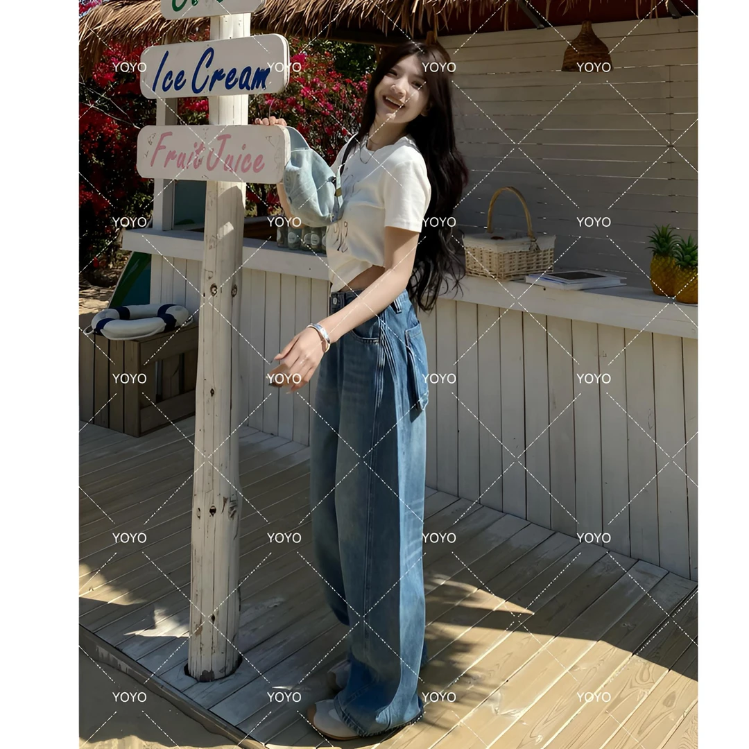 YOYO自制【风琴口袋2】春款显瘦设计感立体口袋牛仔阔腿拖地裤