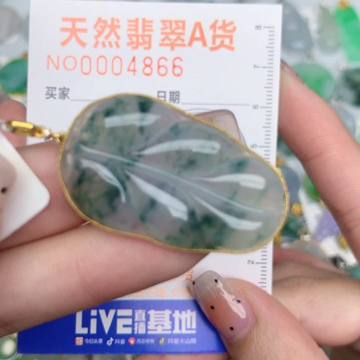 翡翠18K金镶嵌颈饰叶子