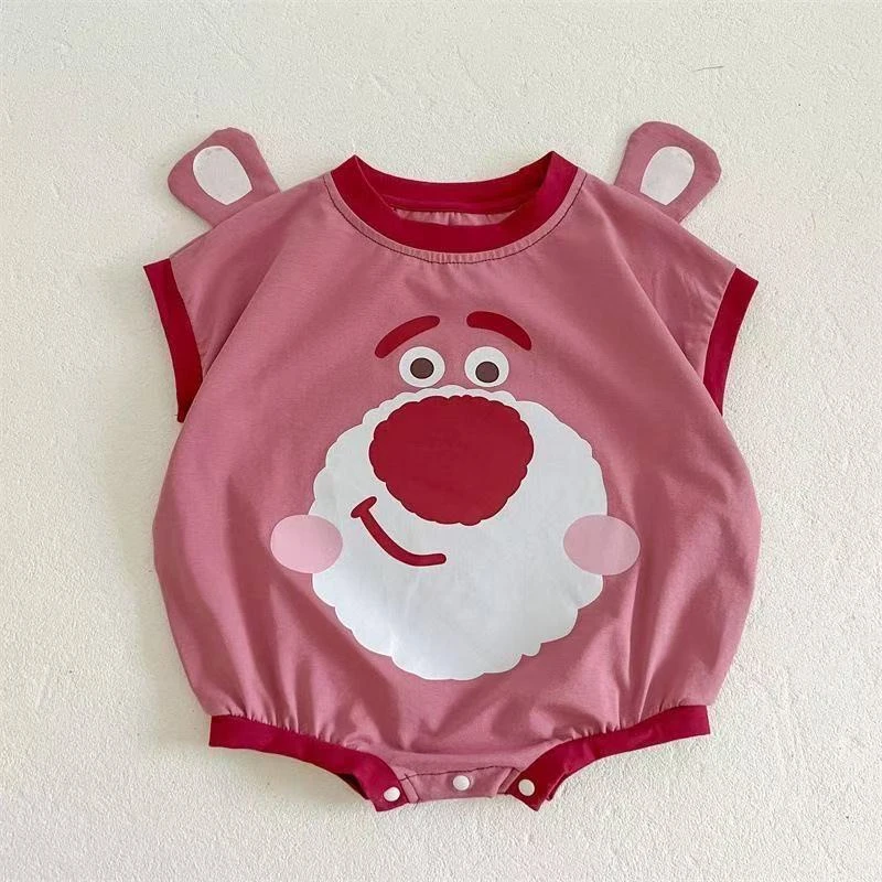 夏季宝宝网红哈衣婴儿可爱草莓熊幼儿卡通连体衣薄款纯棉新生儿江