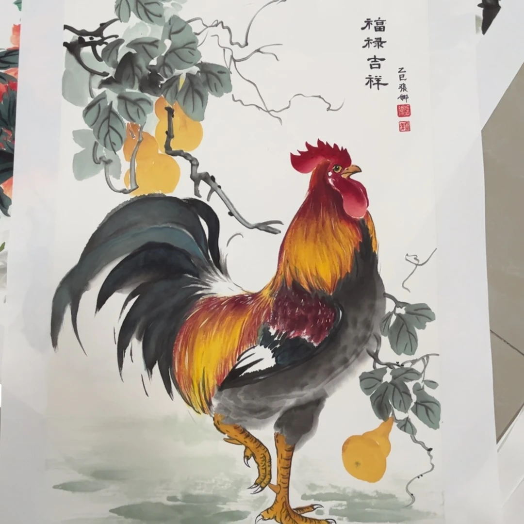 人***生国画四尺三开花鸟作品