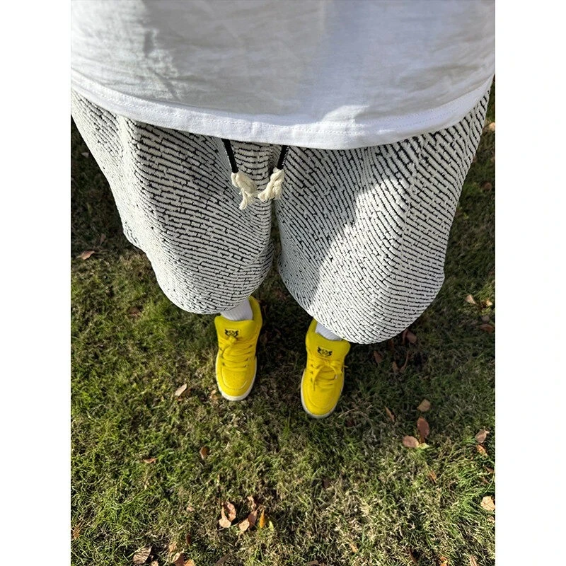 小香风针织短裤男款夏季黑白斑马纹裤子潮牌高级感宽松休闲五分裤