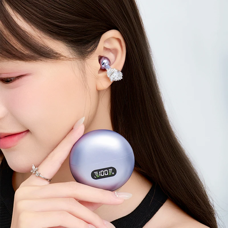 新款2025无线蓝牙耳机镶钻蝴蝶长续航不入耳式跑步运动耳机夹耳式