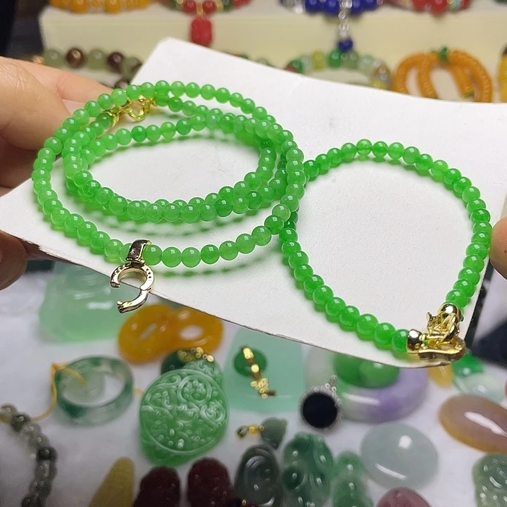 石英质玉9K金镶嵌颈饰手链