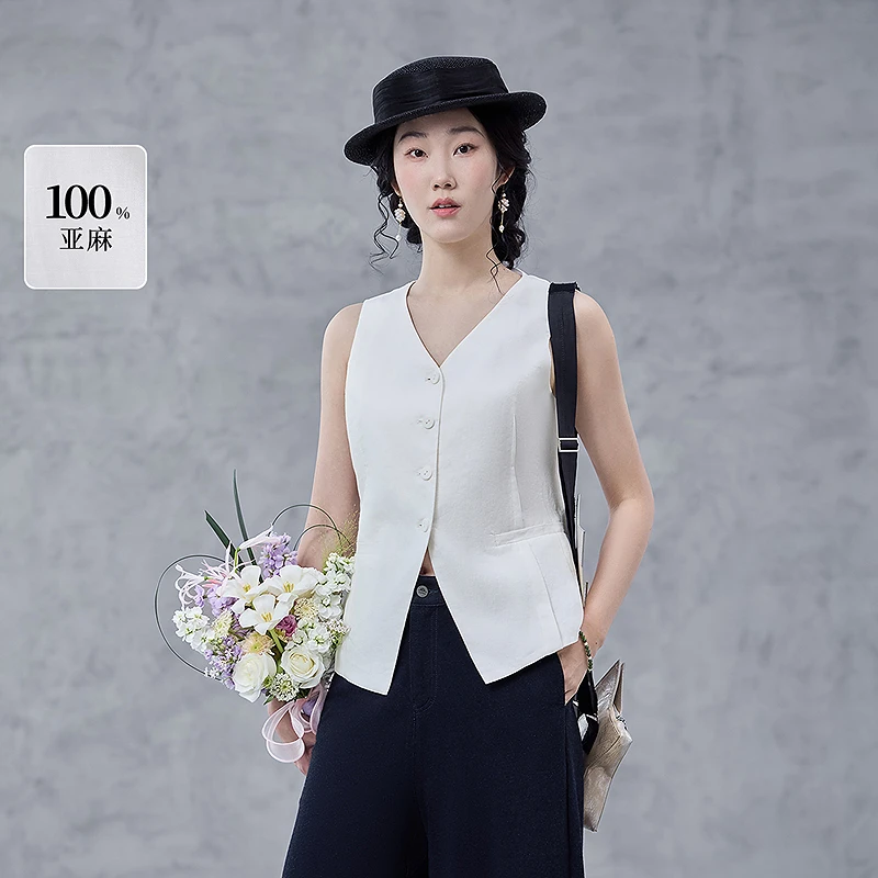 生活在左2025春亚麻马夹复古百搭气质修身显瘦外套上衣1951146