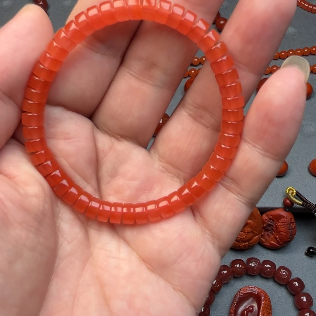 南红玛瑙未镶嵌珠宝半成品原矿药片单圈手串