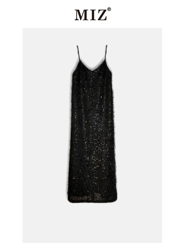 2025年早春新款气质轻奢亮片优雅百搭时尚无袖连衣裙2416040