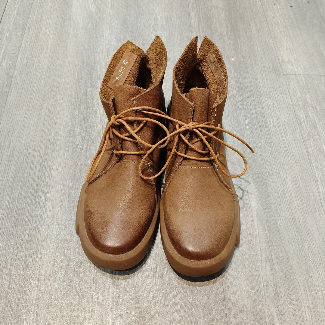 时尚复古牛皮秋冬英伦风短筒女靴-果梓590