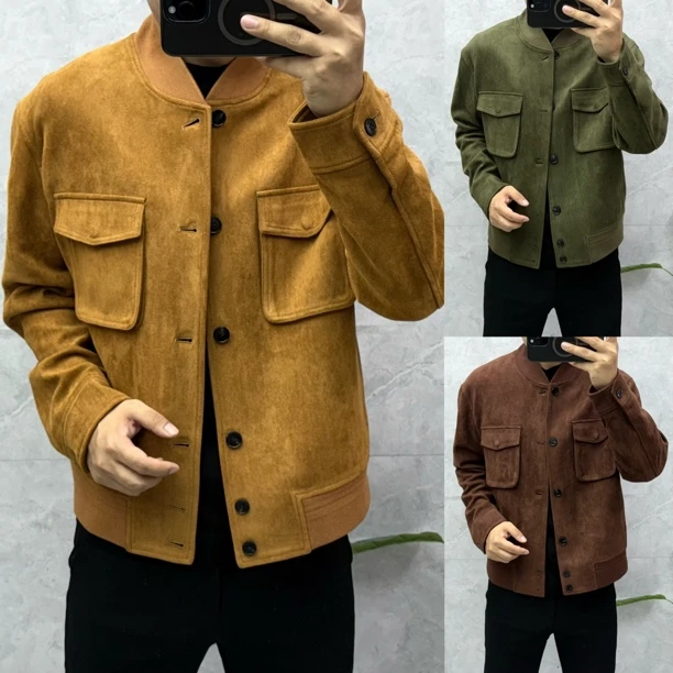 时尚棒球领夹克韩版男士显瘦秋季外套洋气鹿皮绒上衣潮流