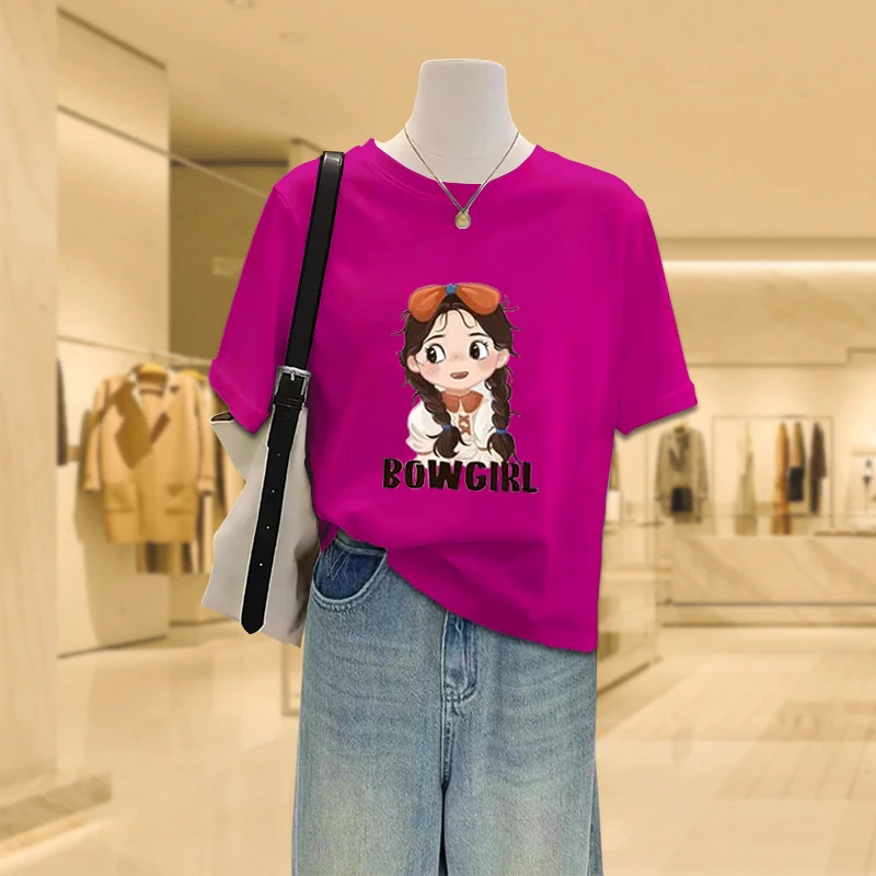 火龙果色显瘦卡通短袖t恤女夏季新款爆款宽松设计感小众半袖上衣