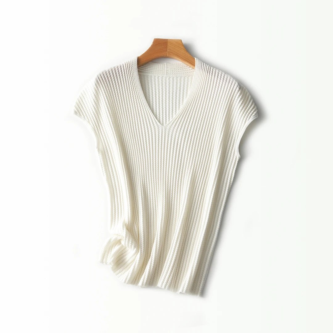 （李总说裤）桑蚕丝绵羊毛气质V领夏针织休闲百搭上衣RQ2432