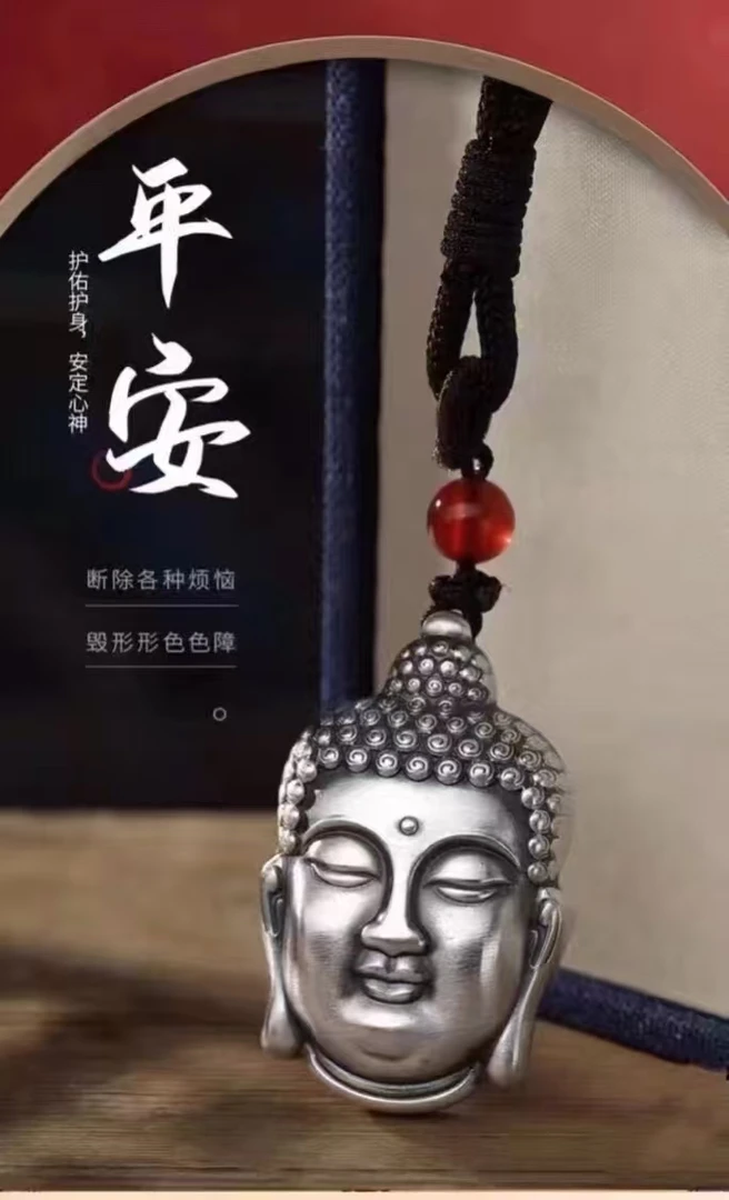 吊坠足银 足银佛头吊坠复古古法挂坠时尚