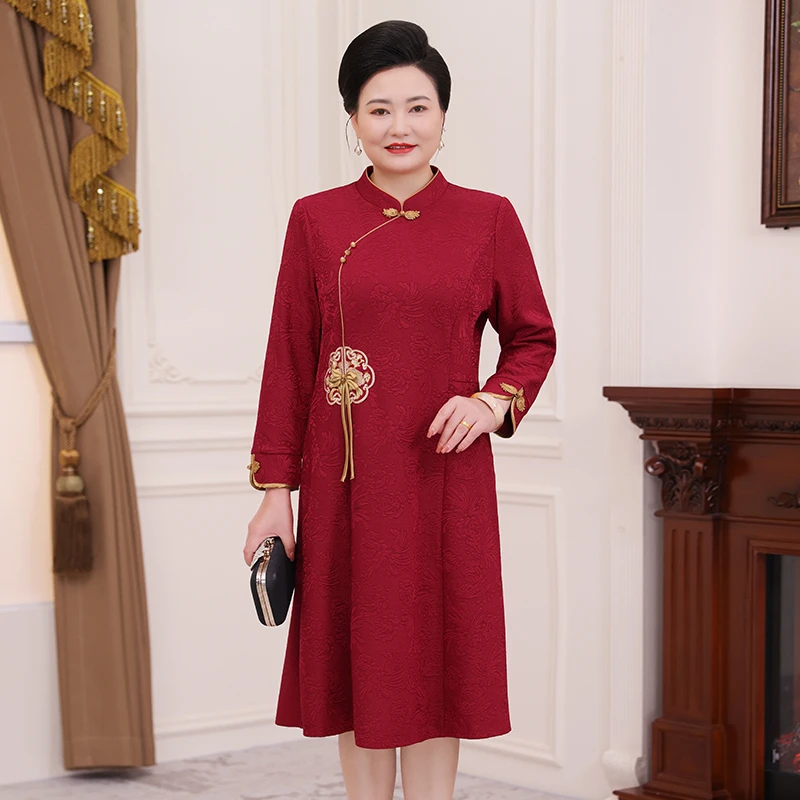 喜婆婆婚宴礼服平时可穿中年妈妈新中式改良旗袍连衣裙女WH24675