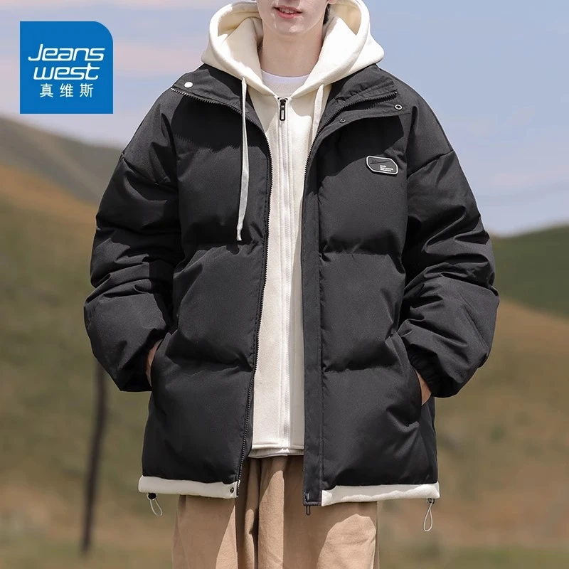 Jeanswest/真维斯男士潮流加厚棉服秋冬宽松休闲百搭保暖连帽棉衣