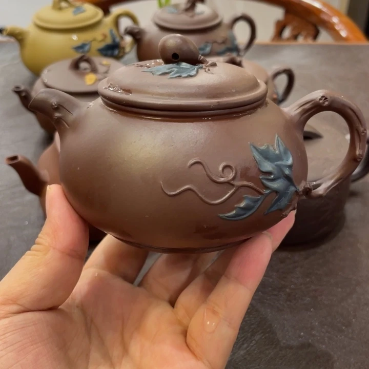 紫砂茶壶深井紫泥手工贴花