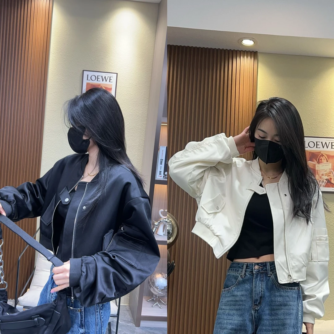 黑色棒球服外套女装2025新款短款夹克白色休闲拉链薄款飞行服上衣