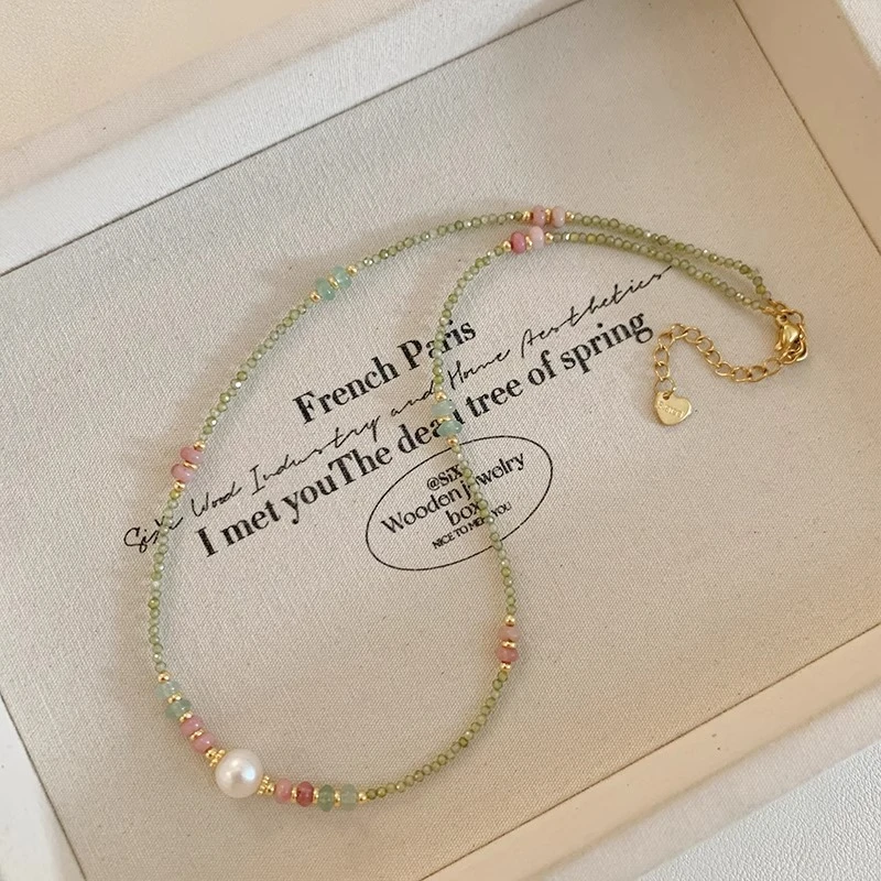 铜合金项链 夏季绿色串珠项链女2025新款轻奢气质小众锁骨链颈链