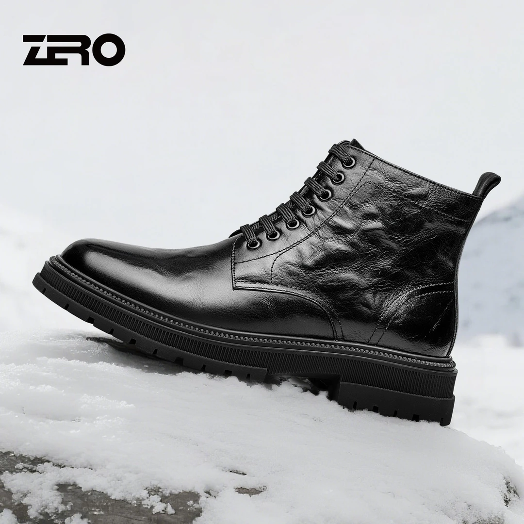 零度男鞋冬季户外时装靴男士经典短筒皮靴通勤保暖时尚舒适休闲靴