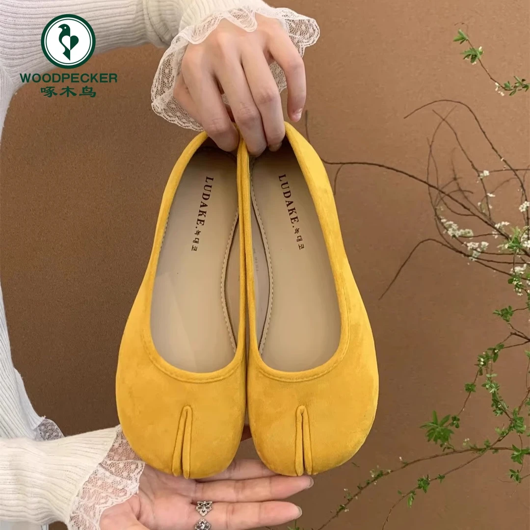 啄木鸟法式分趾浅口单鞋女2025春夏新款韩系复古温柔一脚蹬豆豆鞋