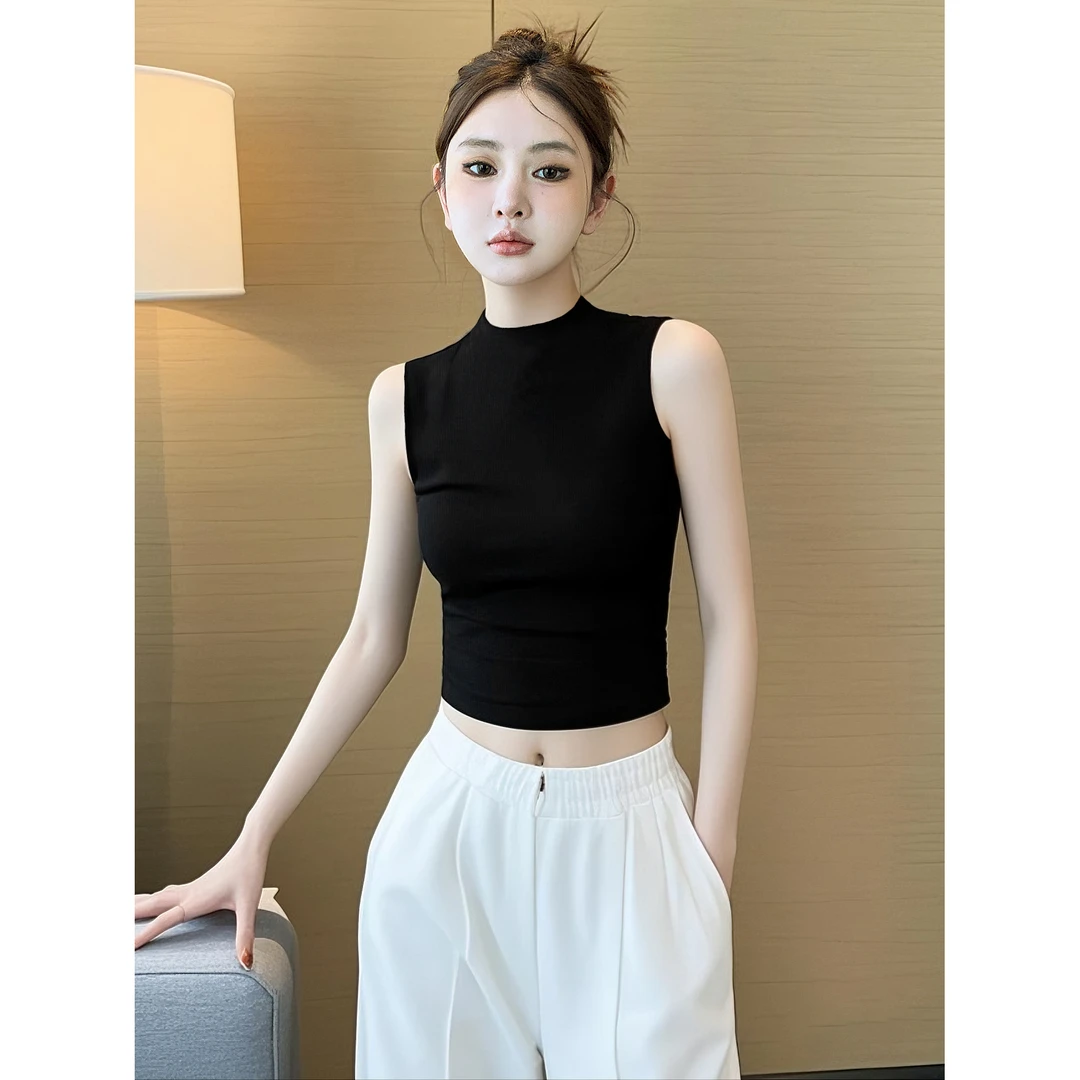 半高领纯棉背心女夏外穿2025新款内搭打底衫无袖紧身黑色吊带上衣