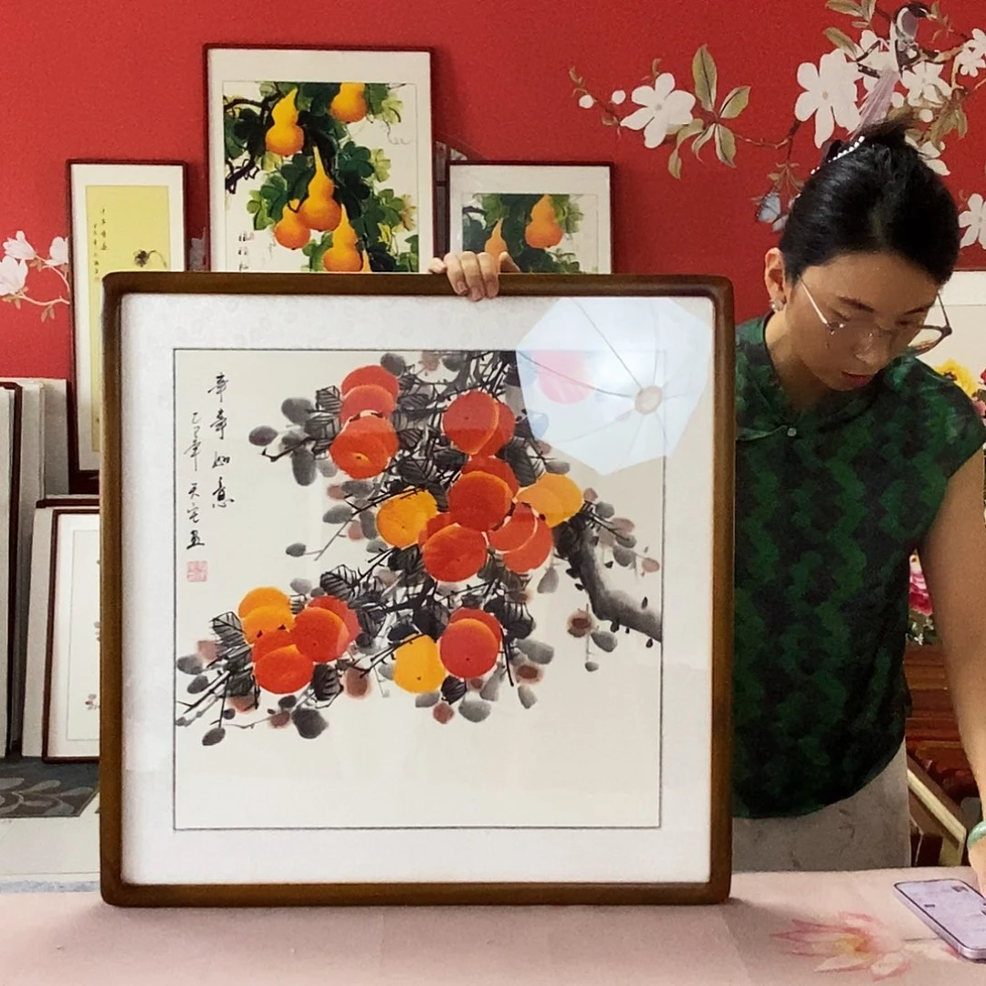 国画手写手绘带框包邮62✖️62国画作品