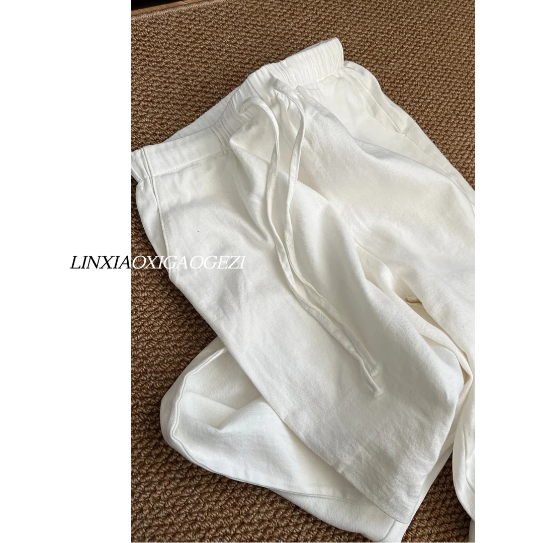 软糯奶皮阔腿裤女2025春夏打工裤白色慵懒松紧腰宽松薄款拖地长裤