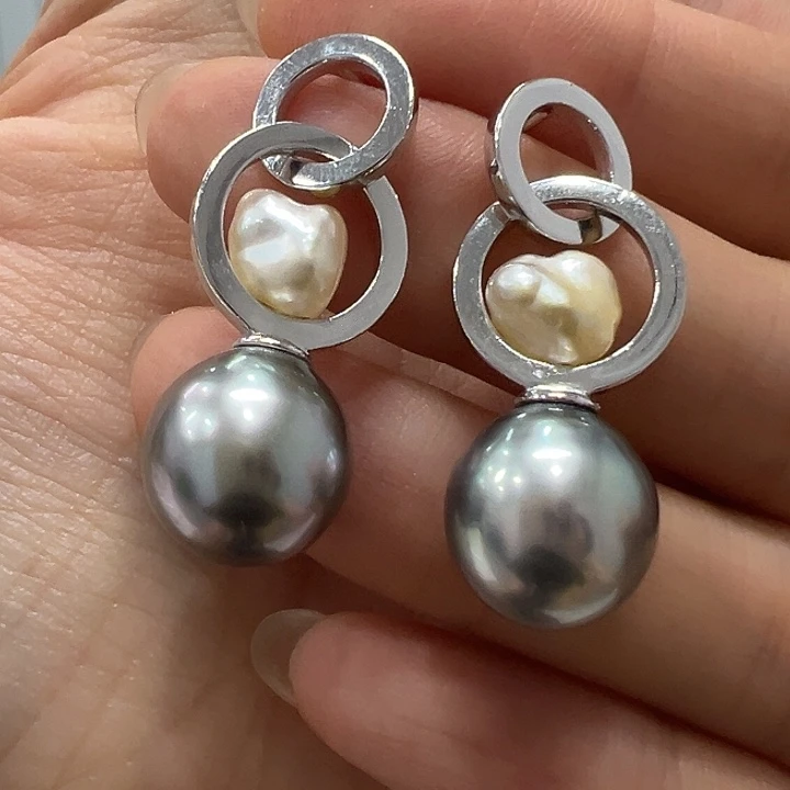 银S925镶嵌海水珍珠耳饰