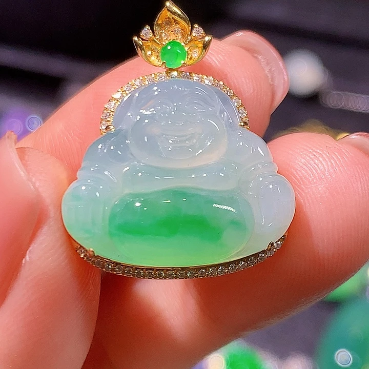 翡翠18K金镶嵌吊坠(不含链)
