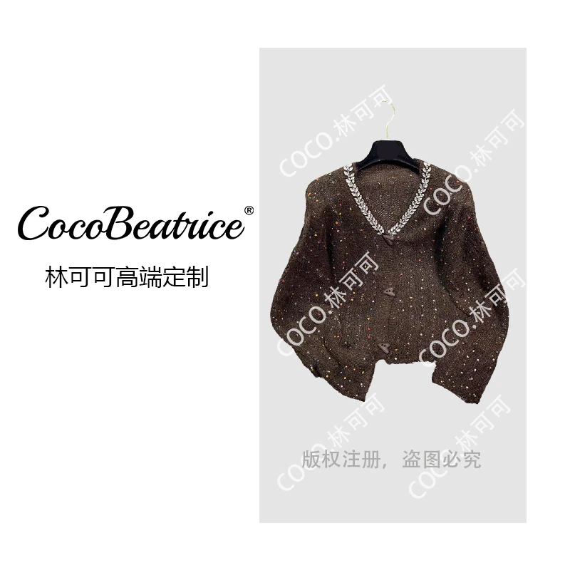 【COCO林可可】V领针织开衫毛衣外套女春秋季设计师气质上衣jx5859