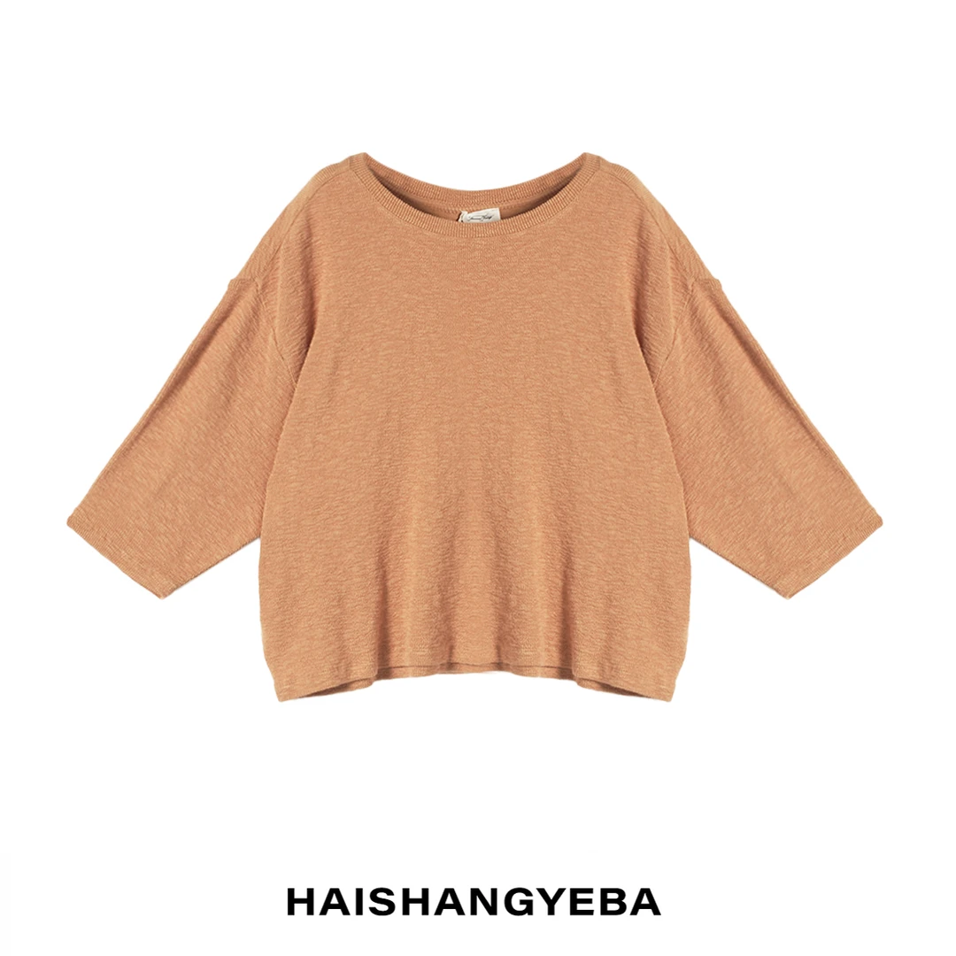 【海上叶爸】新款2025夏季百搭棉圆领宽松纯色通勤休闲T恤