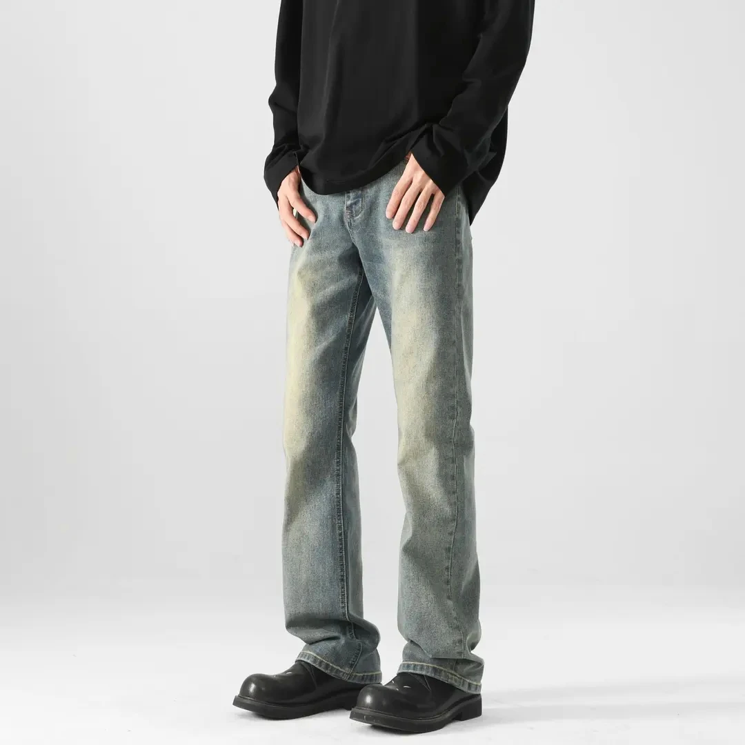 2025秋冬新款复古蓝弯刀牛仔裤男款复古vibe裤子高街潮牌微喇叭裤