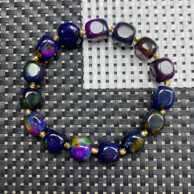 七彩蓝色9mm原石手串855