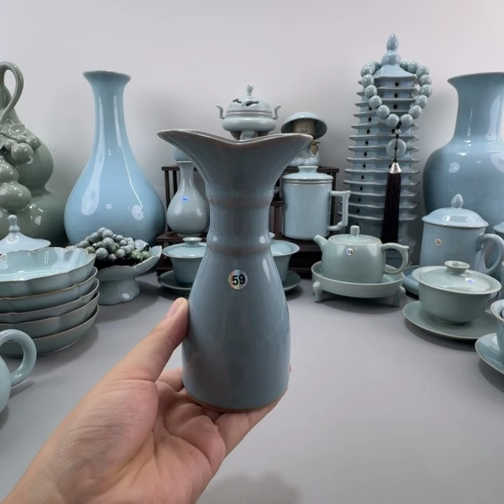 摆件微瑕汝窑天青釉酒壶