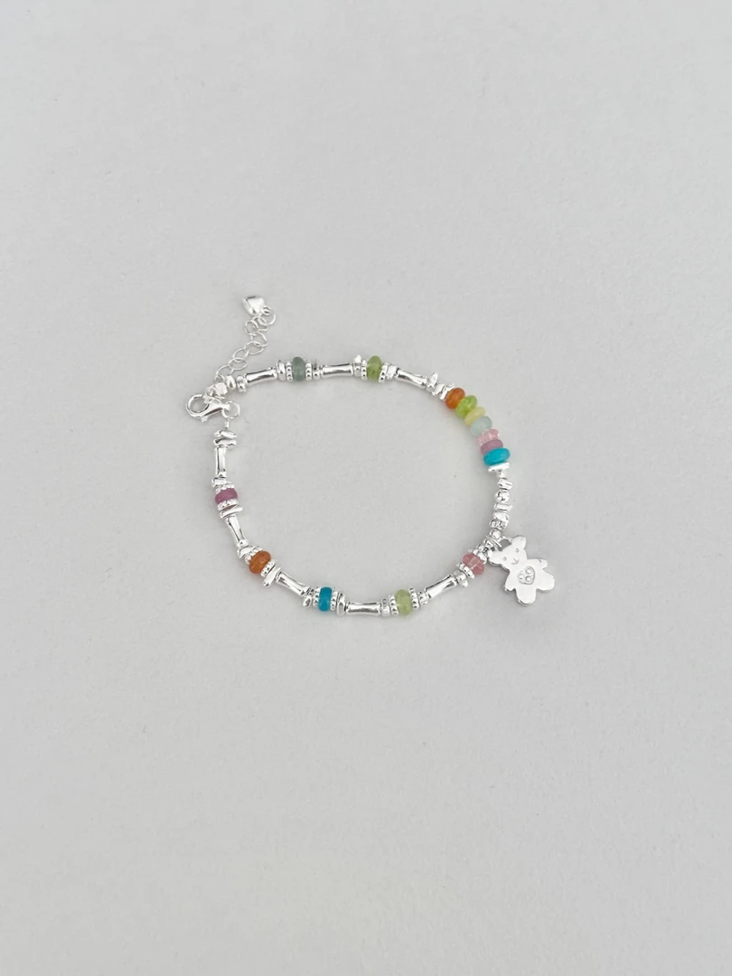 925银手链 彩色串珠小熊碎银手链16+3cm 16944
