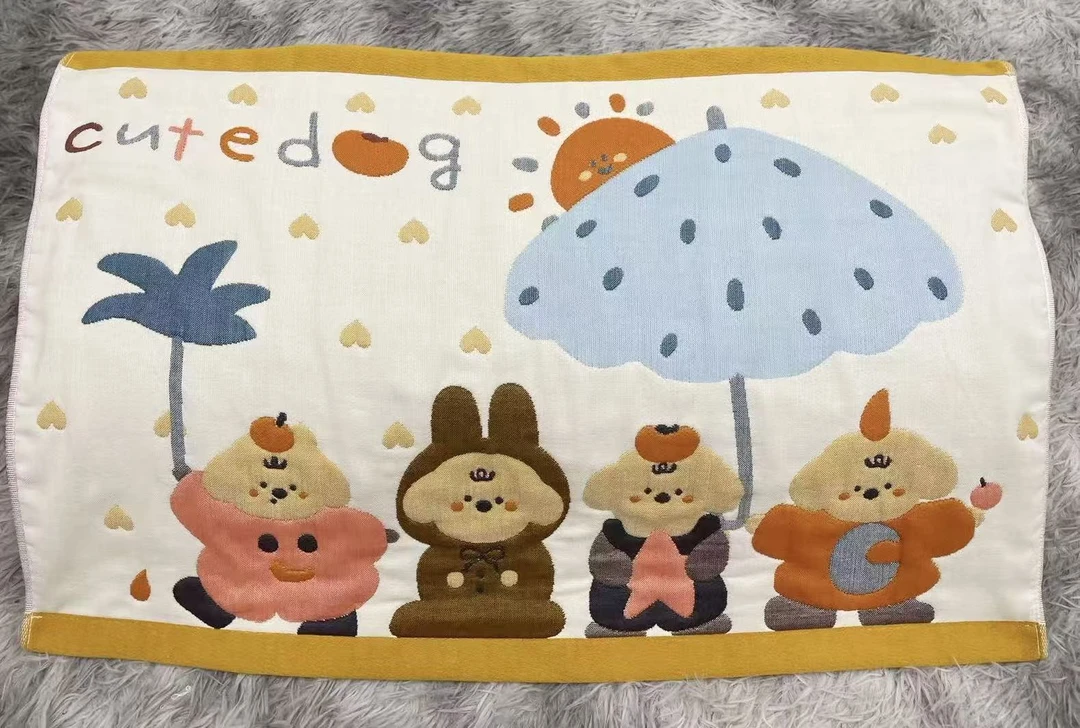 四季不掉色防脏卡通风绿色加厚款枕巾动物蓝色可爱好看太阳花猫咪