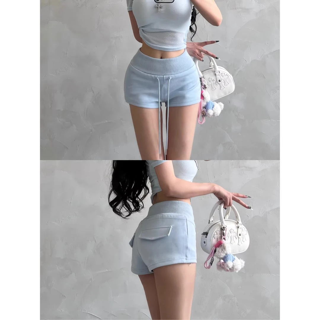 BEI121抽绳休闲裤女夏季运动短裤女辣妹显瘦包臀裤子高腰a字热裤