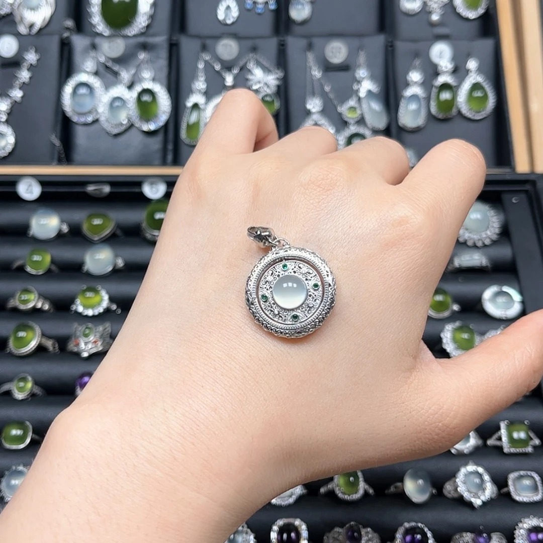 【闪购商品】岫玉戒指银S925镶嵌瓦*禧