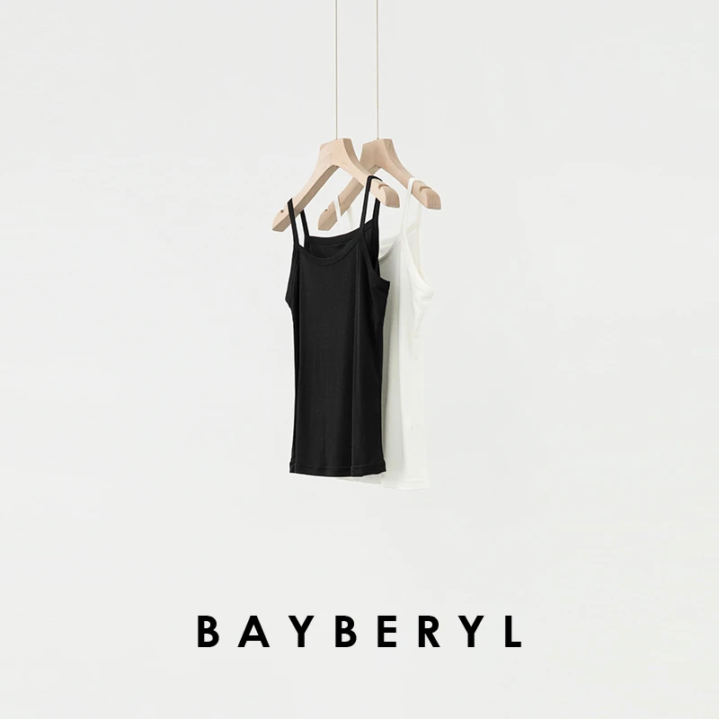 BAYBERYL老贝顺滑真丝平口背心黑白打底夏百搭吊带DD5D1921