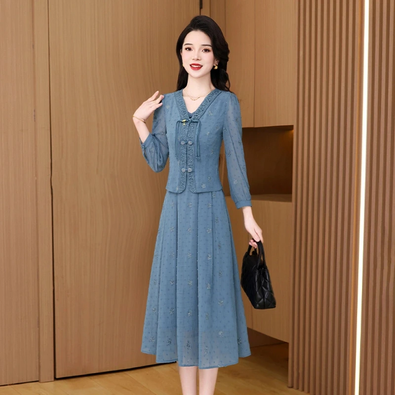 【两件套】2025年新款春季气质优雅连衣裙时尚大气休闲收腰显瘦套裙