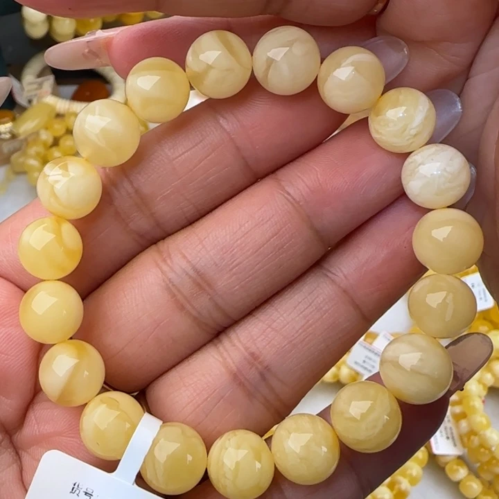 手链蜜蜡未镶嵌奶白妖花圆珠手串