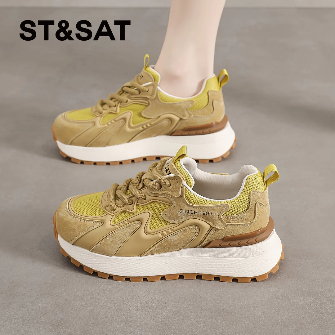 星期六休闲阿甘鞋女士2025新款秋季低帮网面潮鞋时尚运动老爹鞋女